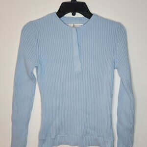 Tommy Hilfiger Sweater Women's Small Light Blue Quarter Zip 100% Cotton Vintage